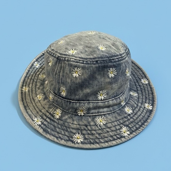 American Eagle Outfitters Accessories - American Eagle Embroidered Flower Print Denim Bucket Hat